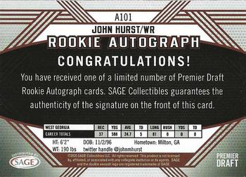 2020 SAGE HIT - Rookie Autographs Orange #A101 John Hurst Back