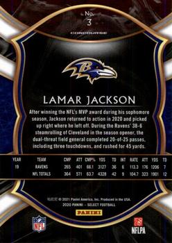 2020 Panini Select #3 Lamar Jackson Back
