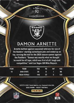 2020 Panini Select #92 Damon Arnette Back