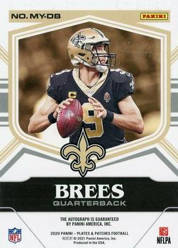 2020 Panini Plates & Patches - Mystic Marks Purple #MY-DB Drew Brees Back