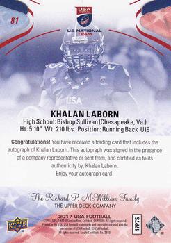 2017 Upper Deck USA Football #81 Khalan Laborn Back