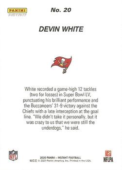 2020 Panini Instant Tampa Bay Buccaneers Super Bowl LV Champions #20 Devin White Back