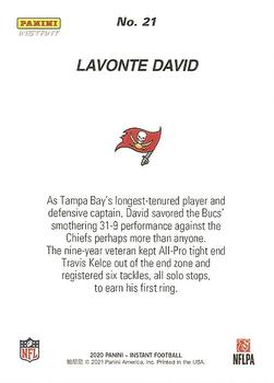 2020 Panini Instant Tampa Bay Buccaneers Super Bowl LV Champions #21 Lavonte David Back