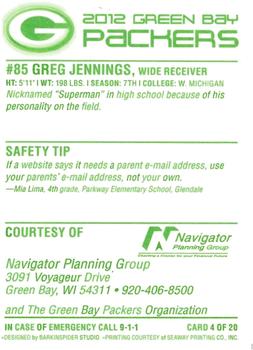 2012 Green Bay Packers Police - Navigator Planning Group #4 Greg Jennings Back