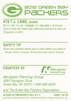 2012 Green Bay Packers Police - Navigator Planning Group #7 T.J. Lang Back
