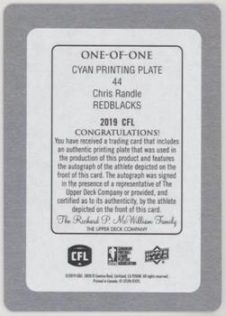 2019 Upper Deck CFL - Autographs Printing Plates Cyan #44 Chris Randle Back