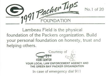 1991 Green Bay Packers Police - Copps Food Center #1 Lambeau Field Back