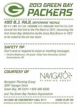 2013 Green Bay Packers Police - Navigator Planning Group #13 B.J. Raji Back