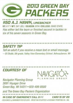 2013 Green Bay Packers Police - Navigator Planning Group #15 A.J. Hawk Back
