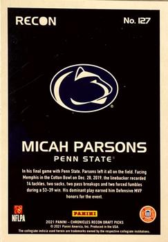 2021 Panini Chronicles Draft Picks #127 Micah Parsons Back