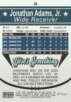 2021 SAGE Premier Draft - Silver #26 Jonathan Adams Jr. Back