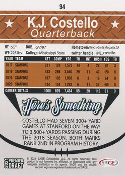 2021 SAGE Premier Draft - Silver #94 K.J. Costello Back