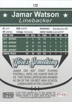 2021 SAGE Premier Draft - Silver #112 Jamar Watson Back