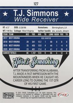 2021 SAGE Premier Draft - Silver #127 T.J. Simmons Back