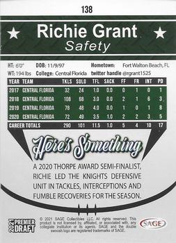 2021 SAGE Premier Draft - Gold #138 Richie Grant Back