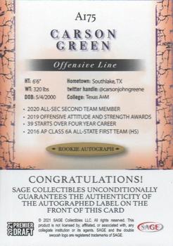 2021 SAGE Premier Draft - Autographs Black #A175 Carson Green Back