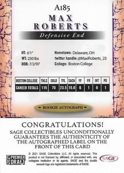 2021 SAGE Premier Draft - Autographs Red #A185 Max Roberts Back