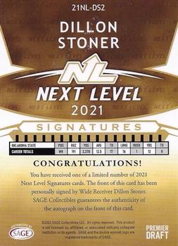 2021 SAGE Premier Draft - Next Level Signatures Red #21NL-DS Dillon Stoner Back