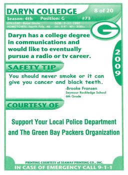 2009 Green Bay Packers Police - Support your local Police Department #8 Daryn Colledge Back