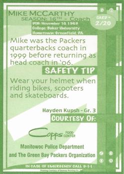 2008 Green Bay Packers Police - Copps Foods Center, Manitowoc Police Department #2 Mike McCarthy Back