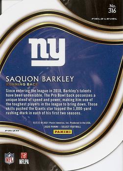 2020 Panini Select - Blue Prizm Die Cut #316 Saquon Barkley Back