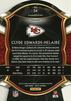 2020 Panini Select - Tri-Color Prizm Die Cut #54 Clyde Edwards-Helaire Back