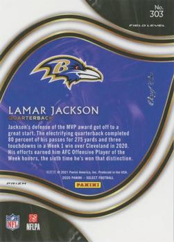 2020 Panini Select - Black Prizm #303 Lamar Jackson Back
