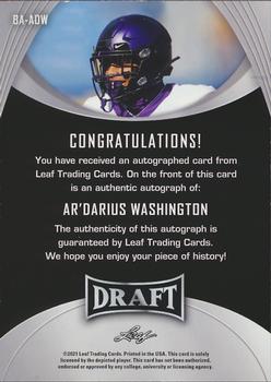 2021 Leaf Draft - Autographs #BA-ADW Ar'Darius Washington Back