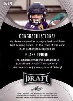 2021 Leaf Draft - Autographs #BA-BP1 Blake Proehl Back