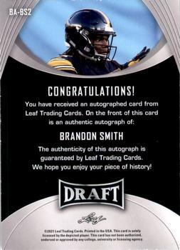 2021 Leaf Draft - Autographs #BA-BS2 Brandon Smith Back