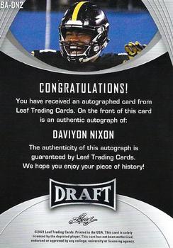 2021 Leaf Draft - Autographs #BA-DN2 Daviyon Nixon Back