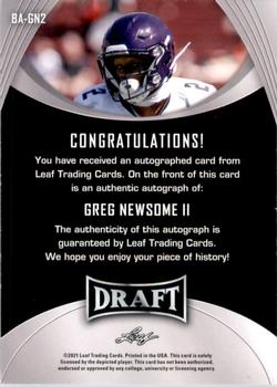 2021 Leaf Draft - Autographs #BA-GN2 Greg Newsome II Back