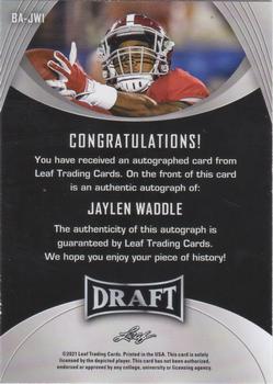2021 Leaf Draft - Autographs #BA-JW1 Jaylen Waddle Back