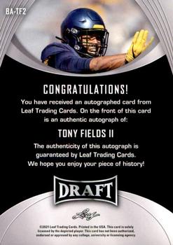 2021 Leaf Draft - Autographs Blue #BA-TF2 Tony Fields II Back