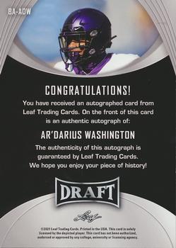 2021 Leaf Draft - Autographs Gold #BA-ADW Ar'Darius Washington Back