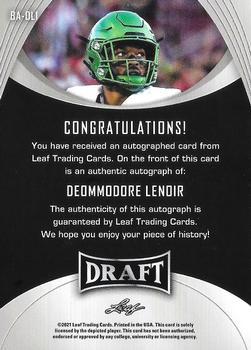 2021 Leaf Draft - Autographs Gold #BA-DL1 Deommodore Lenoir Back