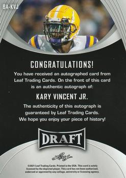2021 Leaf Draft - Autographs Gold #BA-KVJ Kary Vincent Jr. Back