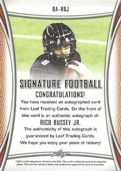 2021 Leaf Draft - Autographs Green #BA-RBJ Rico Bussey Jr. Back