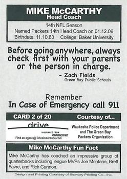 2006 Green Bay Packers Police - Waukesha Police Department #2 Mike McCarthy Back