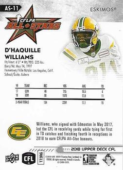 2018 Upper Deck CFLPA All-Stars #AS-11 D'haquille Williams Back