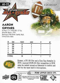 2018 Upper Deck CFLPA All-Stars #AS-22 Aaron Grymes Back