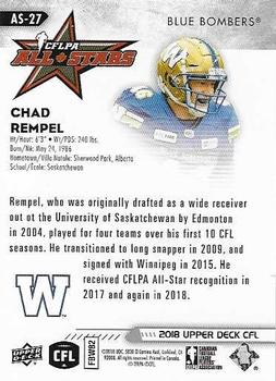 2018 Upper Deck CFLPA All-Stars #AS-27 Chad Rempel Back