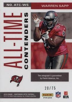 2020 Panini Contenders Optic - 2019 Playoff Contenders Optic Football - All-Time Contenders Blue #ATC-WS Warren Sapp Back