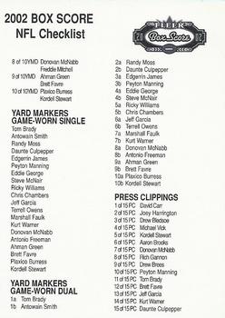 2002 Fleer Box Score - Checklists #NNO Checklist: Inserts Front