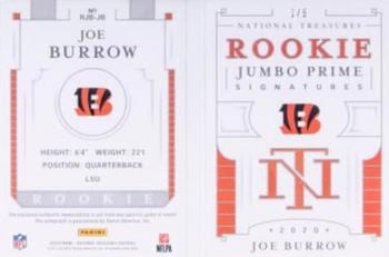 2020 Panini National Treasures - Rookie Jumbo Prime Signatures Booklet Laundry Tag #RJB-JB Joe Burrow Back