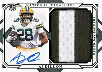 2020 Panini National Treasures - Rookie Material Signatures RPS Numbers Green #RMS-AD AJ Dillon Front