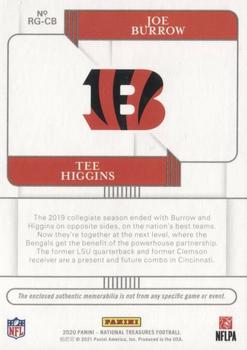 2020 Panini National Treasures - Rookie NFL Gear Combo Materials #RG-CB Joe Burrow / Tee Higgins Back