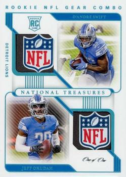 2020 Panini National Treasures - Rookie NFL Gear Combo Materials Laundry Tag NFL Shield #RG-DL D'Andre Swift / Jeff Okudah Front