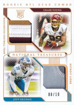 2020 Panini National Treasures - Rookie NFL Gear Combo Materials Prime Holo Gold #RG-YO Chase Young / Jeff Okudah Front