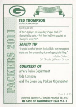 2011 Green Bay Packers Police - Amery  Police Department, Kids Company #1 Ted Thompson Back